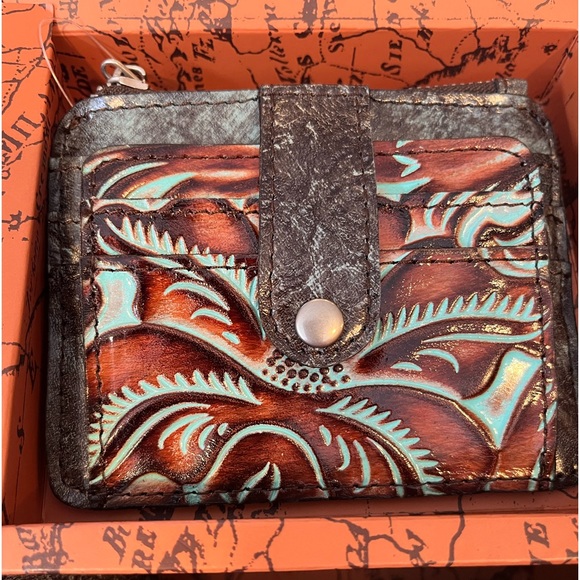 Patricia Nash Locri C/B Turquoise Hand Tooled Leather crossbody Handbag - Picture 6 of 15